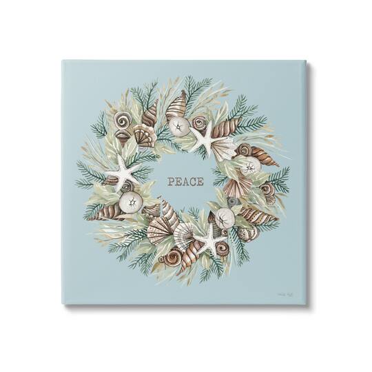 Stupell Industries Coastal Holiday Peace Wreath Canvas Wall Art